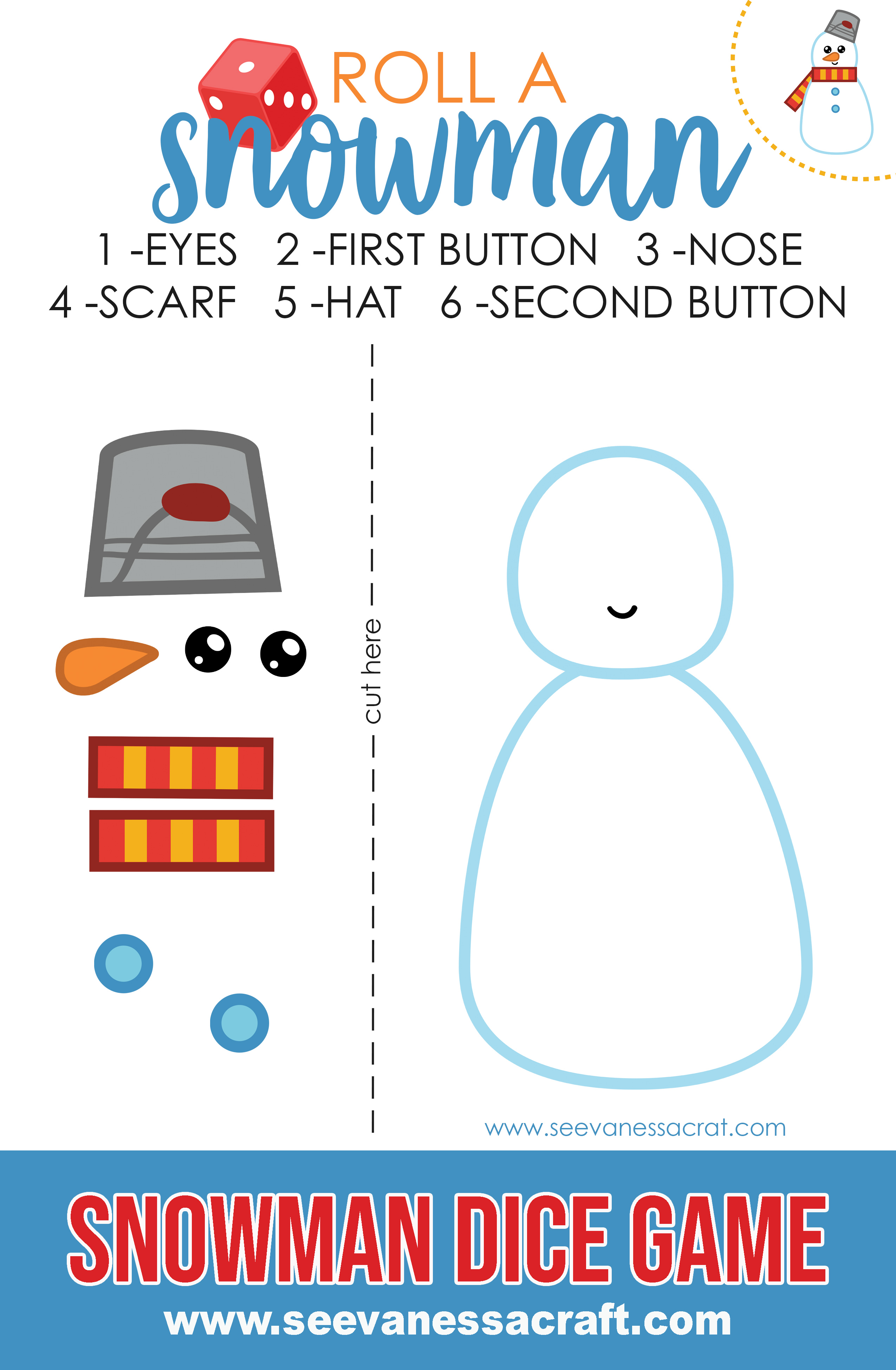 easy free printable snowman dice game for kids